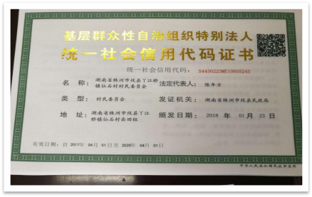 攸县村(居)统一社会信用代码证